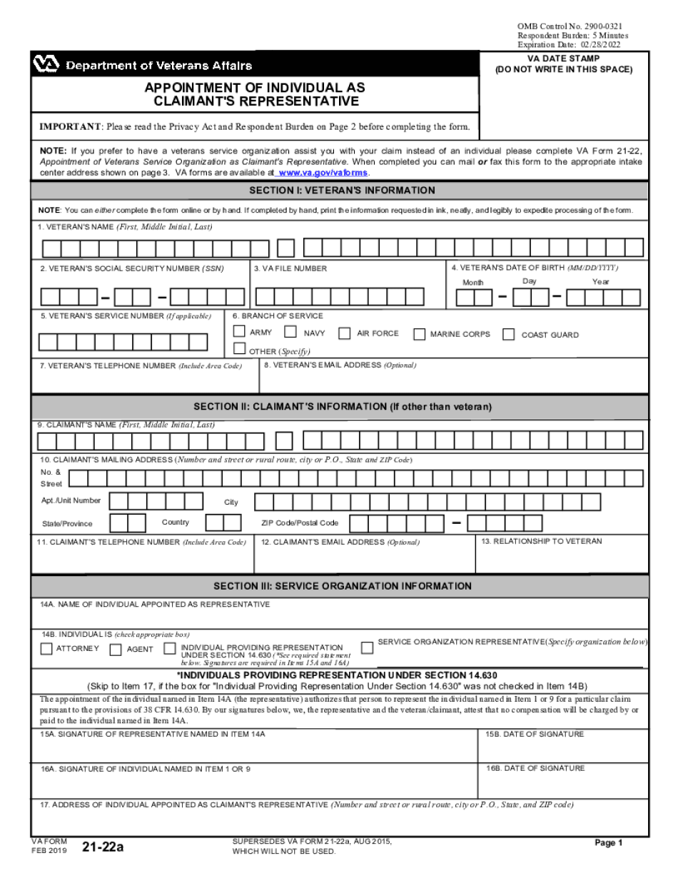 VA Form 21 22a Veterans Benefits Administration VA Gov 2019
